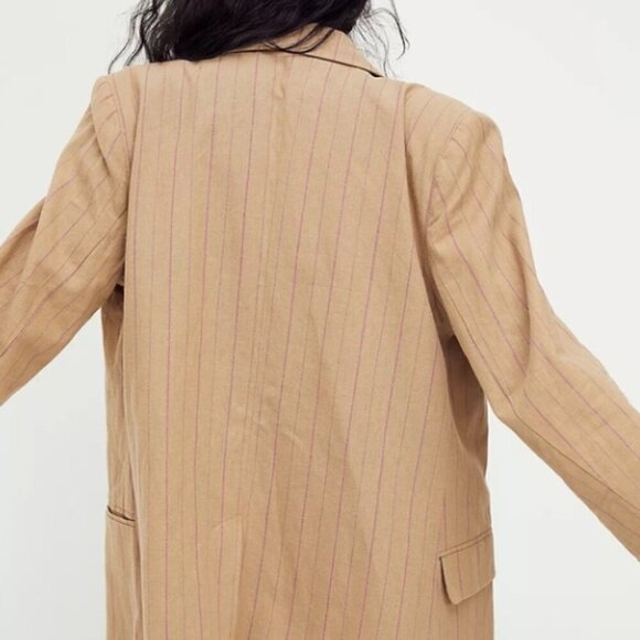 Free People Ashby Oversized Double Breasted Stripe Blazer Tan/Pink Size XS NWT - Picture 3 of 10